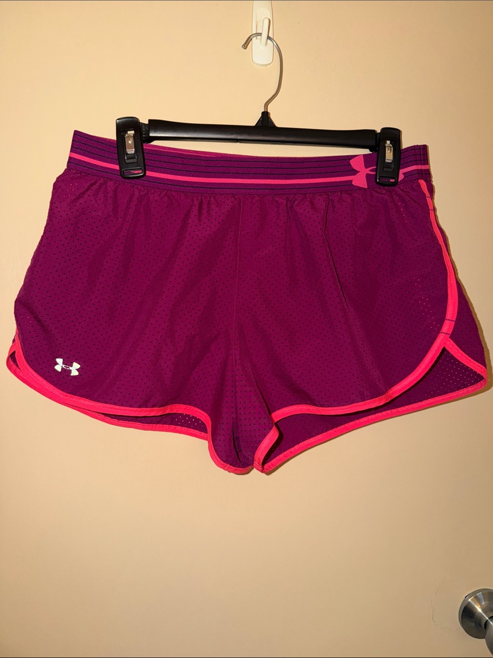 Under Armour Women's Magenta Heat Gear Running Shorts with Bright Pink Trim